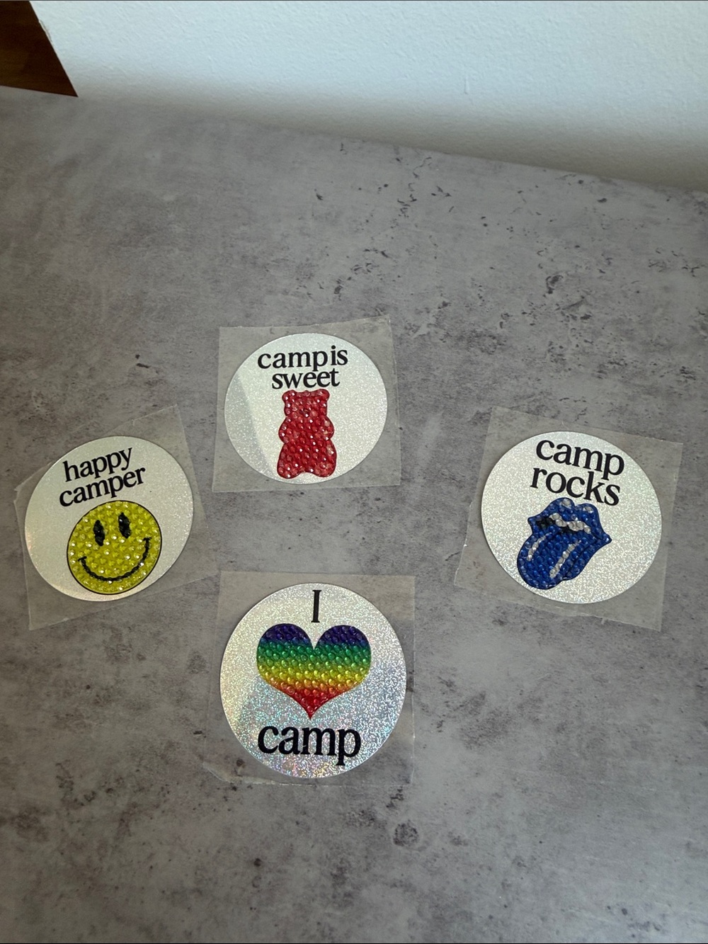 Rare Camp Sticker-beans Set - Rainbow, Red, Yellow & Blue Glitter Camp Decals